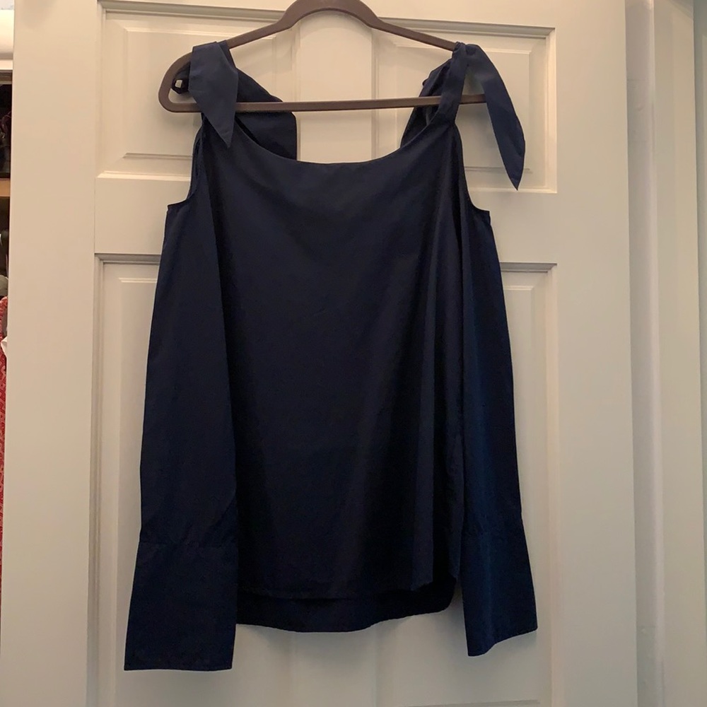 Navy Cotton off the shoulder FRAME Denim blouse